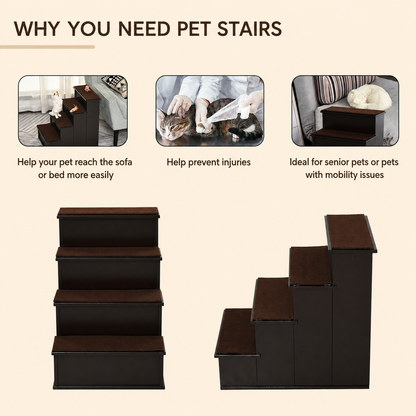 Pet Stairs for Small Dogs & Cats | 4 Cushioned Steps