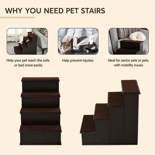 Pet Stairs for Small Dogs & Cats | 4 Cushioned Steps