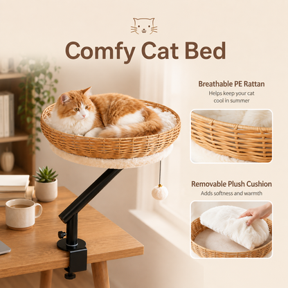 360° Rotating Cat Desk Bed & Perch
