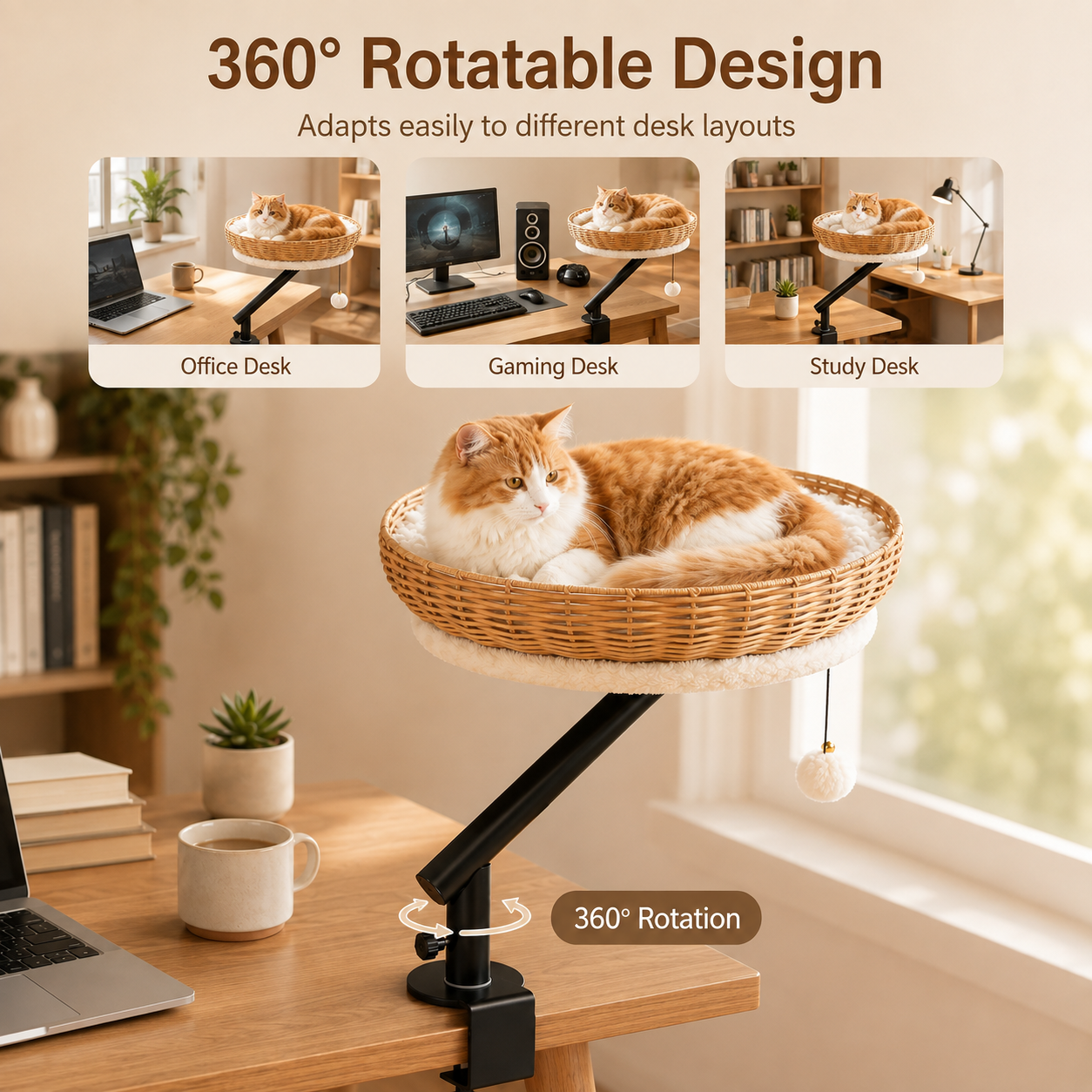 360° Rotating Cat Desk Bed & Perch