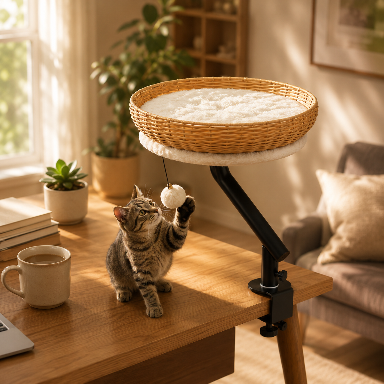 360° Rotating Cat Desk Bed & Perch