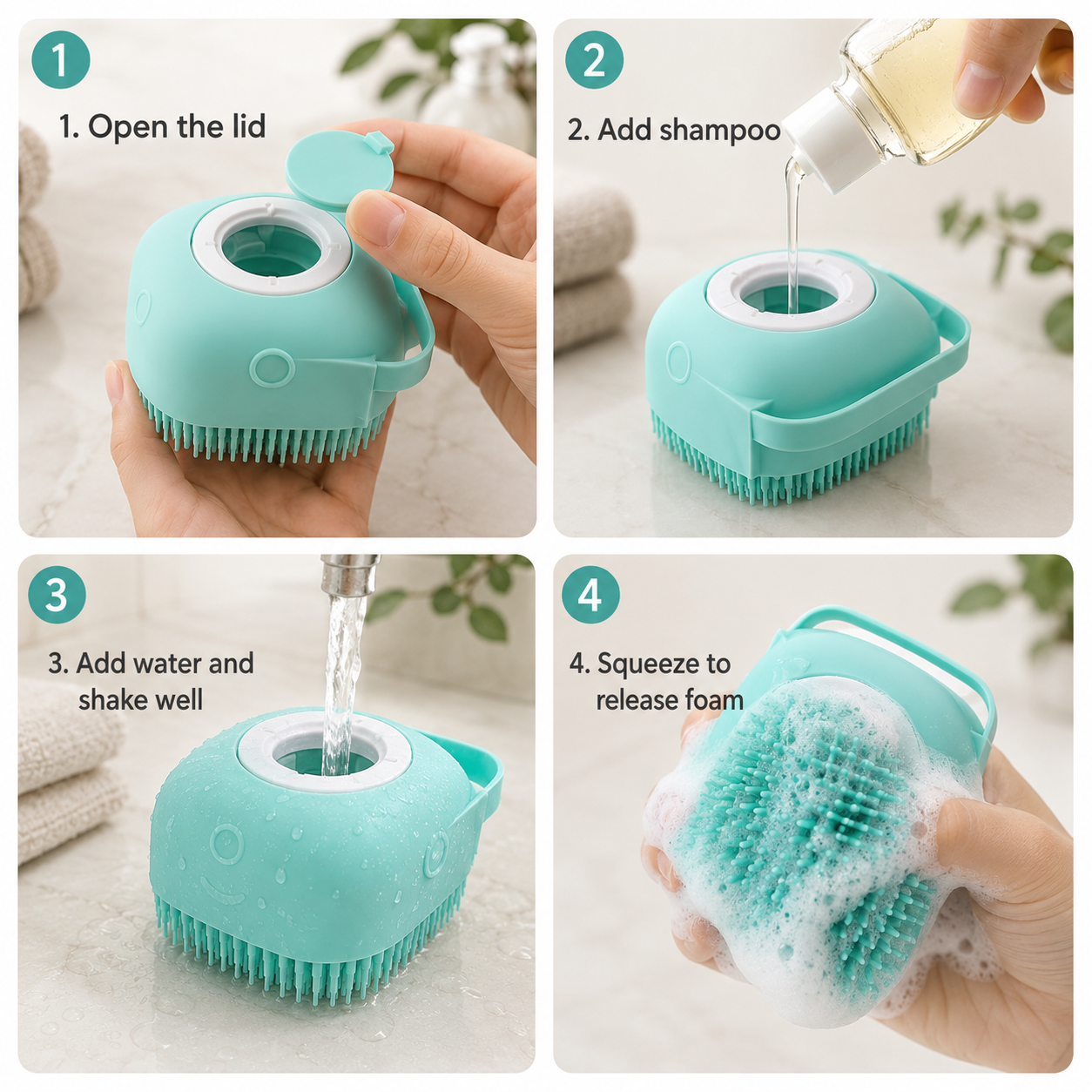 Dog Bath Brush with Shampoo Dispenser | 2-in-1